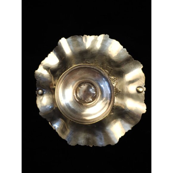 Antique Ornate Silver-Plated Pedestal Basket With Floral & Grapevine Design Scal - Picture 7 of 11